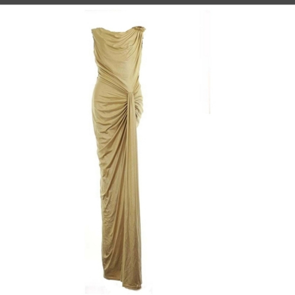 Tadashi Shoji - Champagne Gold Maxi Dress Small - Picture 13 of 14